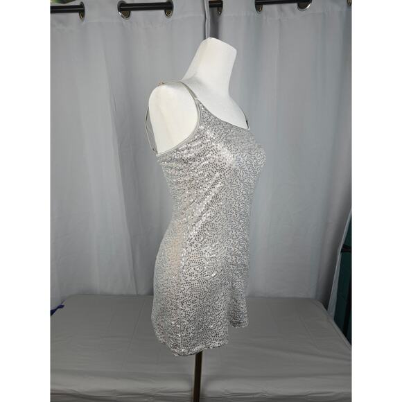 Y2K Sequins Club Glitter Spaghetti Strap Medium Shirt Top Silver Dots - Picture 4 of 10